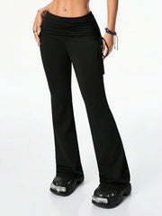 CASUAL VINTAGE SIDE DRAWSTRING FLARE PANTS