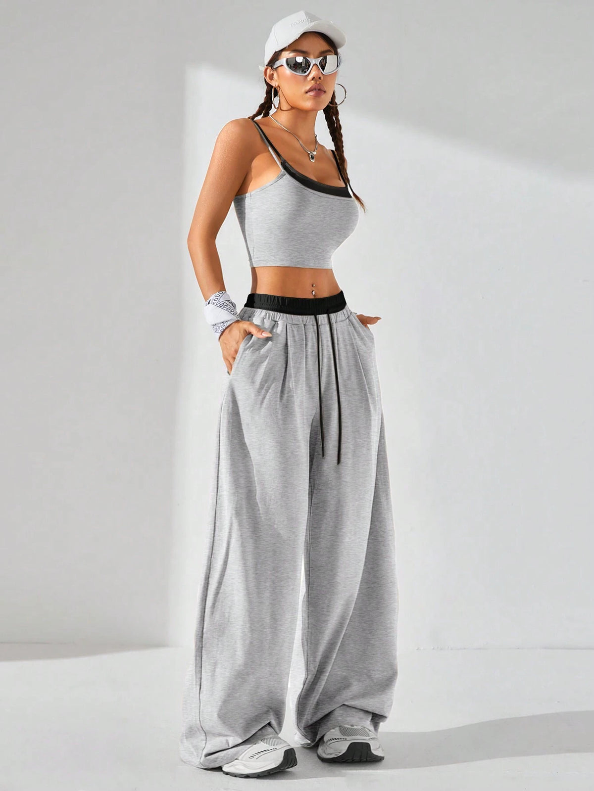 CASUAL SPORT KNIT TWO FAKE PIECES TANK TOP & PANTS