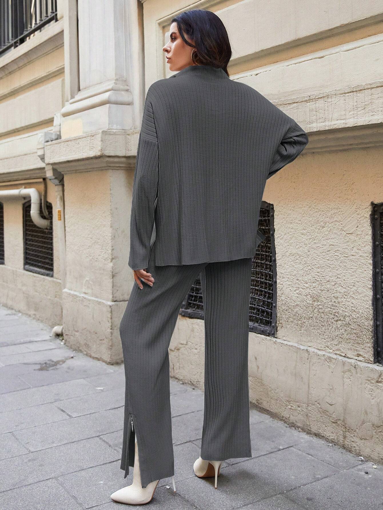 HALF ZIP DROP SHOULDER SWEATER & KNIT PANTS