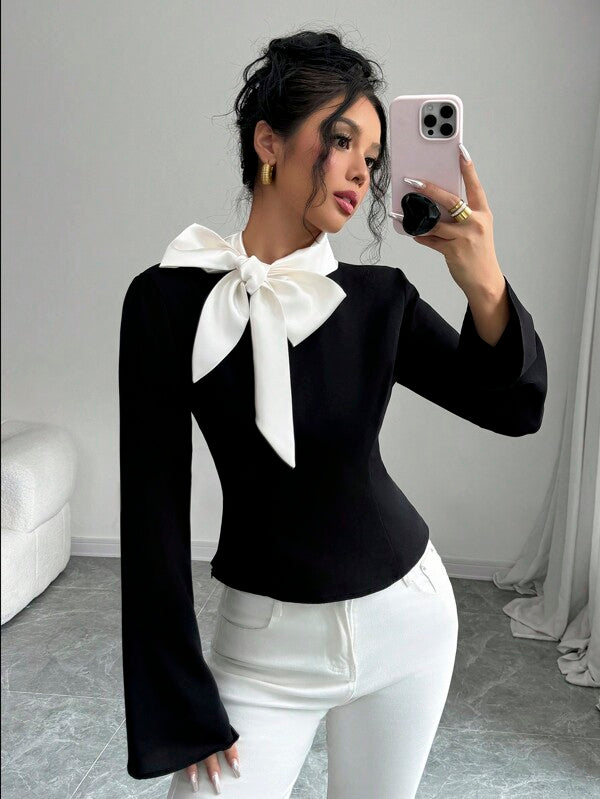 Women's  Bowknot Bell Sleeve Blouse