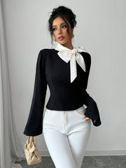 Women's  Bowknot Bell Sleeve Blouse