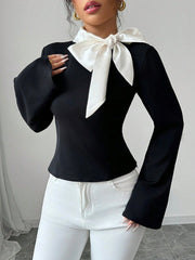 Women's  Bowknot Bell Sleeve Blouse