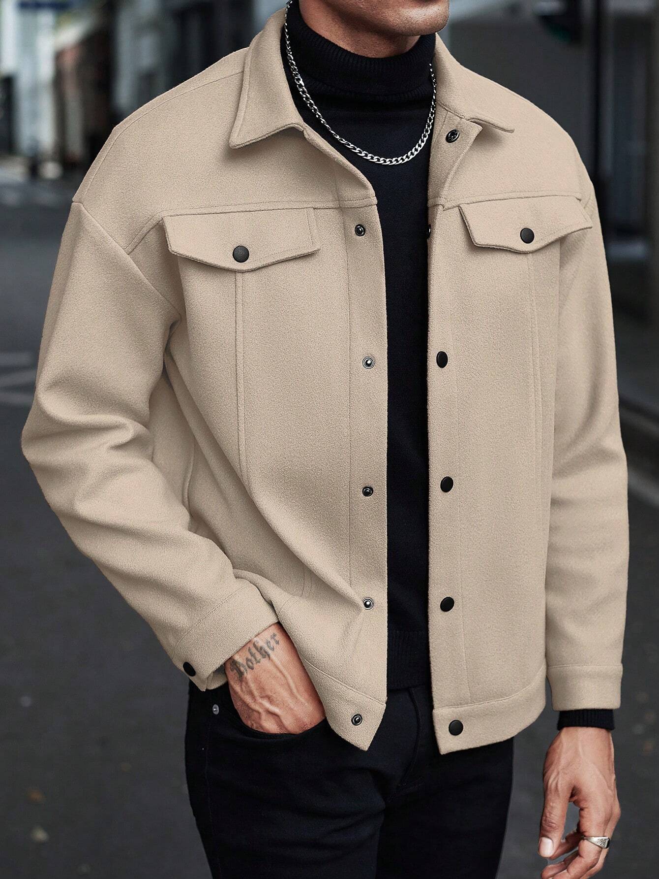 MEN'S CASUAL BUTTON-FRONT DROP SHOULDER COAT