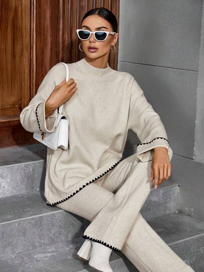 Women's Simple Casual Knit Sweater Set