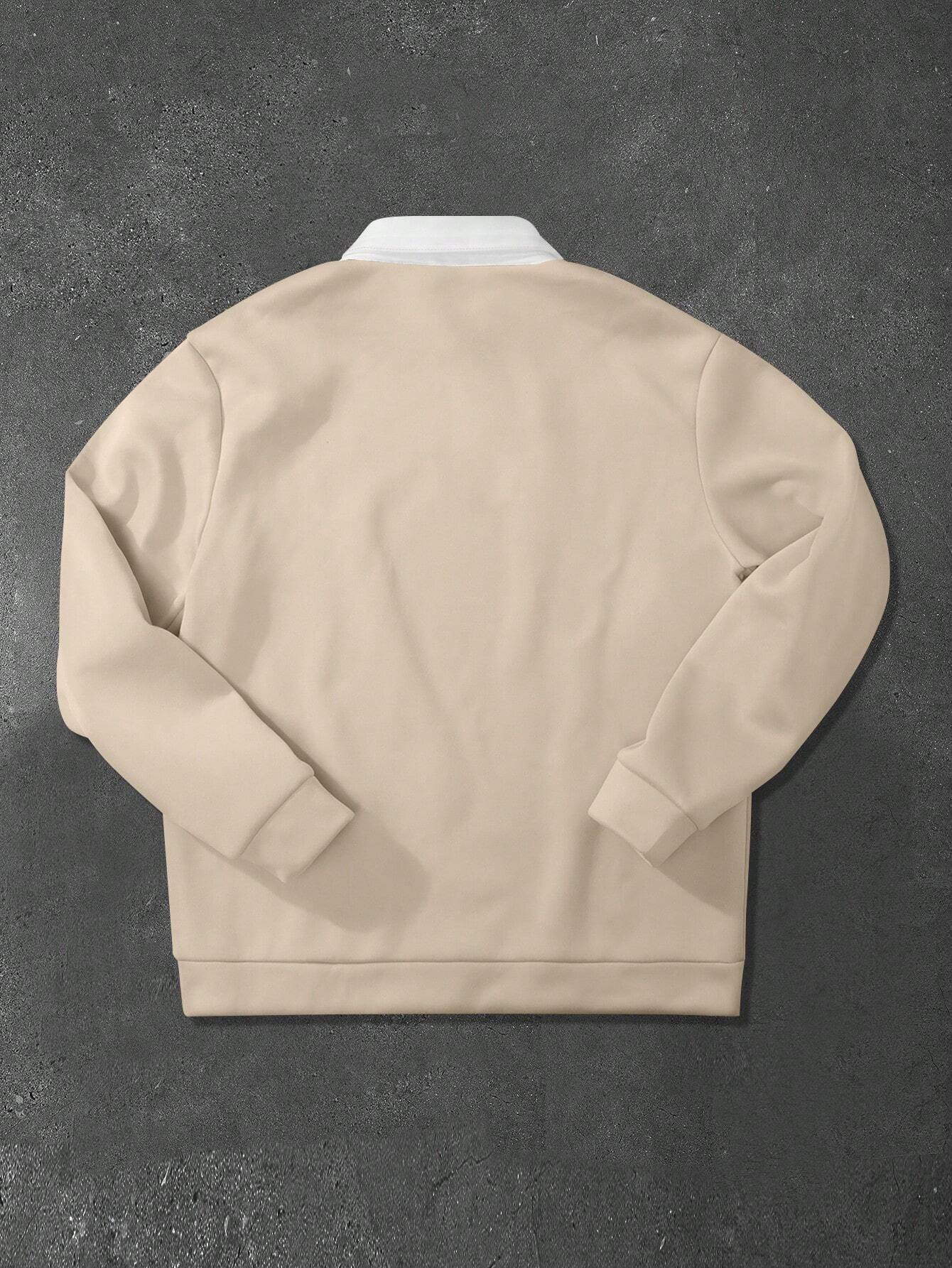 LOOSE FIT MEN'S CONTRAST COLLAR POLO NECK SWEATSHIRT