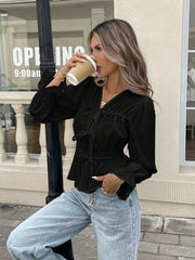 Women's Casual Solid Color Tie Up Shirt