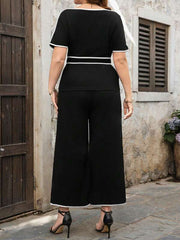 Women Crew Neck Short Sleeve Top And Pocket Front Wide Leg Pants