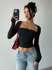 BACKLESS TIE-UP LONG SLEEVE SLIM FIT CASUAL TOP