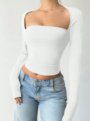 BACKLESS TIE-UP LONG SLEEVE SLIM FIT CASUAL TOP