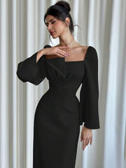 Women Asymmetrical Flared Sleeve Scoop Neck Elegant Dress