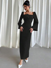 Women Asymmetrical Flared Sleeve Scoop Neck Elegant Dress