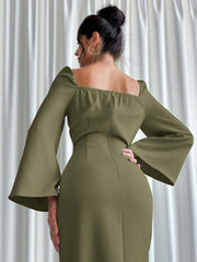 Women Asymmetrical Flared Sleeve Scoop Neck Elegant Dress