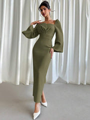 Women Asymmetrical Flared Sleeve Scoop Neck Elegant Dress