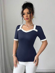 Women's Square Neckline T-Shirt With Shoulder Cut