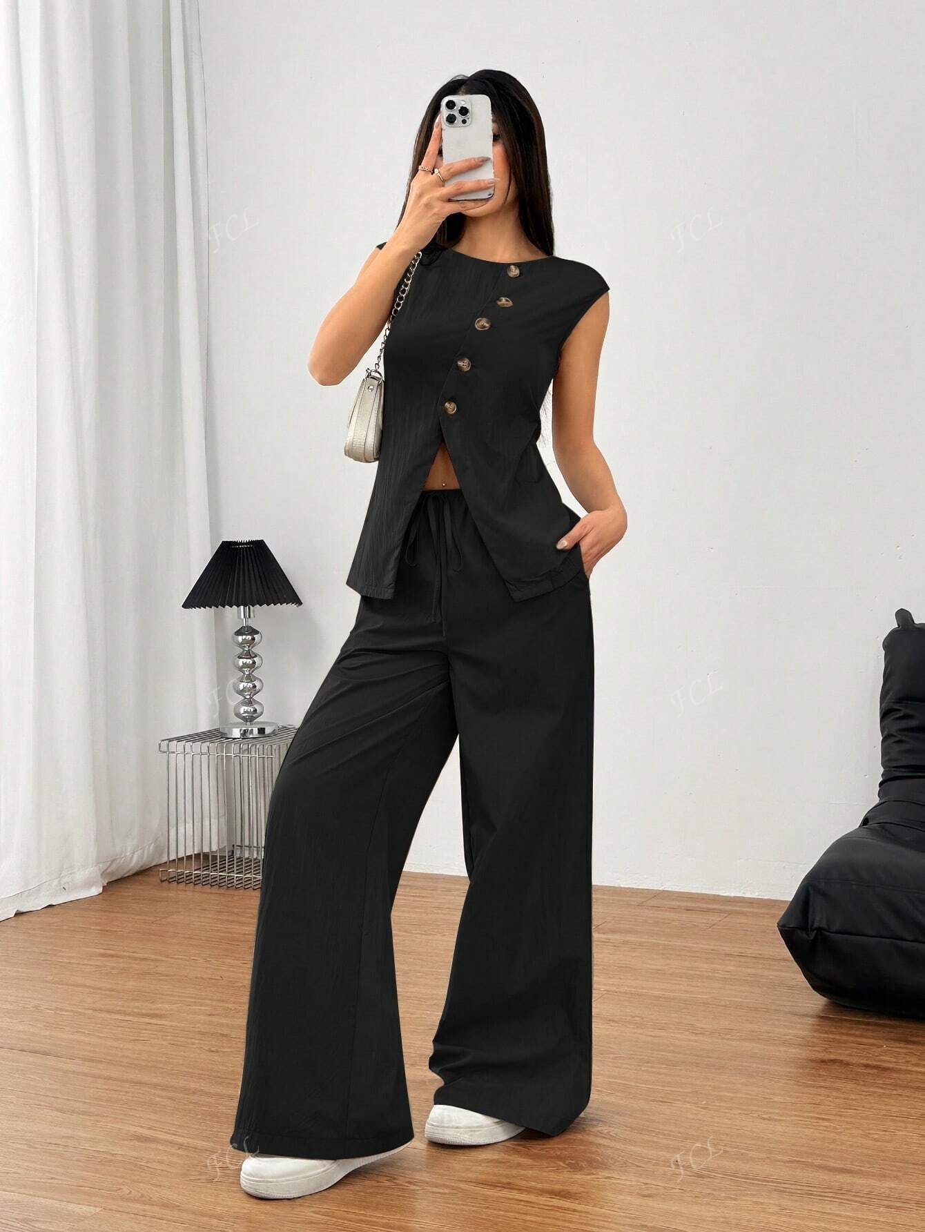 Women's 2pcs Set Sleeveless Top & Wide Leg Pant