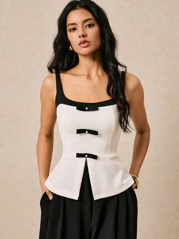 Women's Vest Bow Decoration Top Wiith wide leg pants