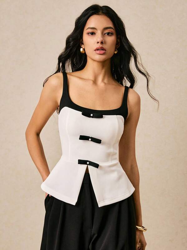 Women's Vest Bow Decoration Top Wiith wide leg pants