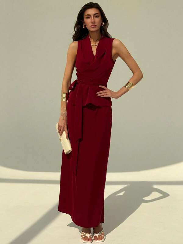 Women's  Elegant Solid Color Wrap Camisole And Skirt