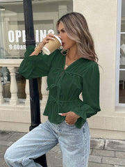 Women's Casual Solid Color Tie Up Shirt