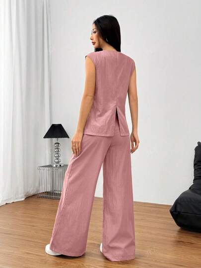 Women's 2pcs Set Sleeveless Top & Wide Leg Pant