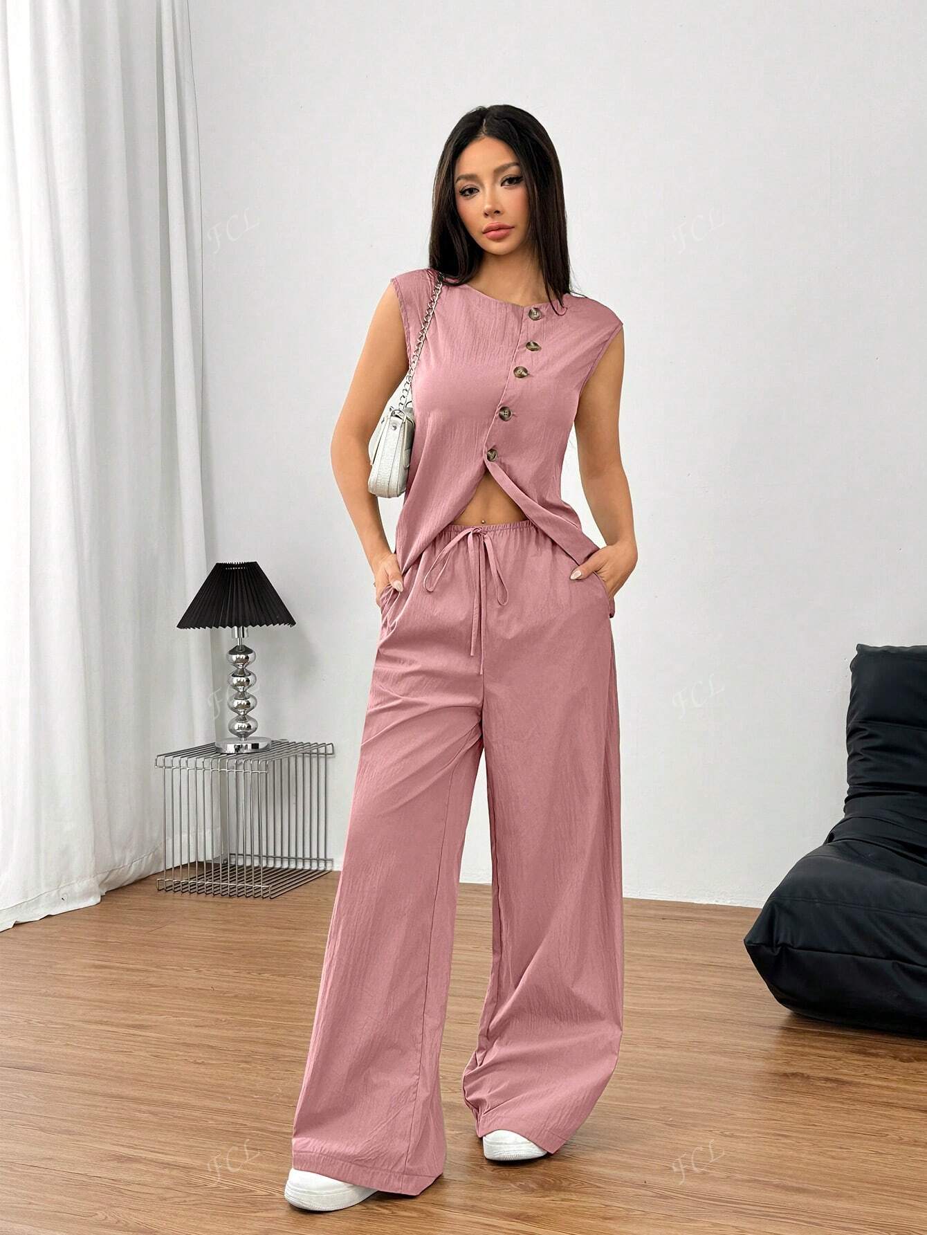 Women's 2pcs Set Sleeveless Top & Wide Leg Pant