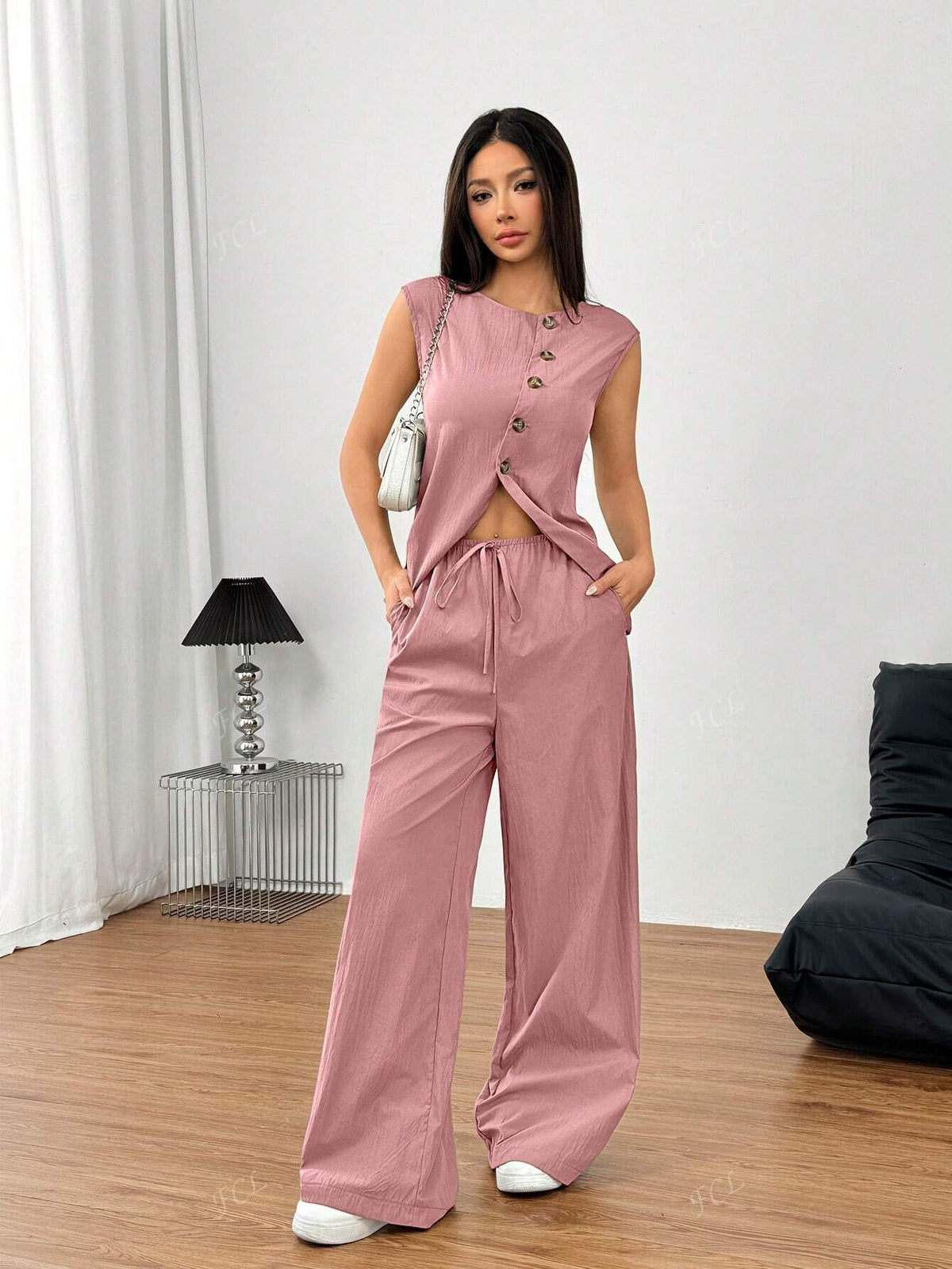 Women's 2pcs Set Sleeveless Top & Wide Leg Pant
