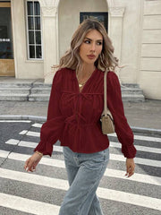 Women's Casual Solid Color Tie Up Shirt