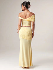 OFF-THE-SHOULDER TOP AND RUCHED SKIRT