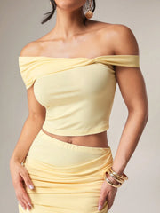 OFF-THE-SHOULDER TOP AND RUCHED SKIRT