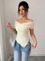 OFF SHOULDER SHORT SLEEVE FITTED TOP