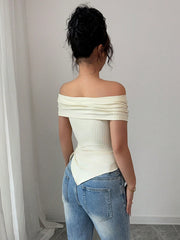 OFF SHOULDER SHORT SLEEVE FITTED TOP