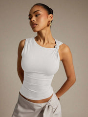 TWIST PLEATED SLEEVELESS CASUAL TANK TOP