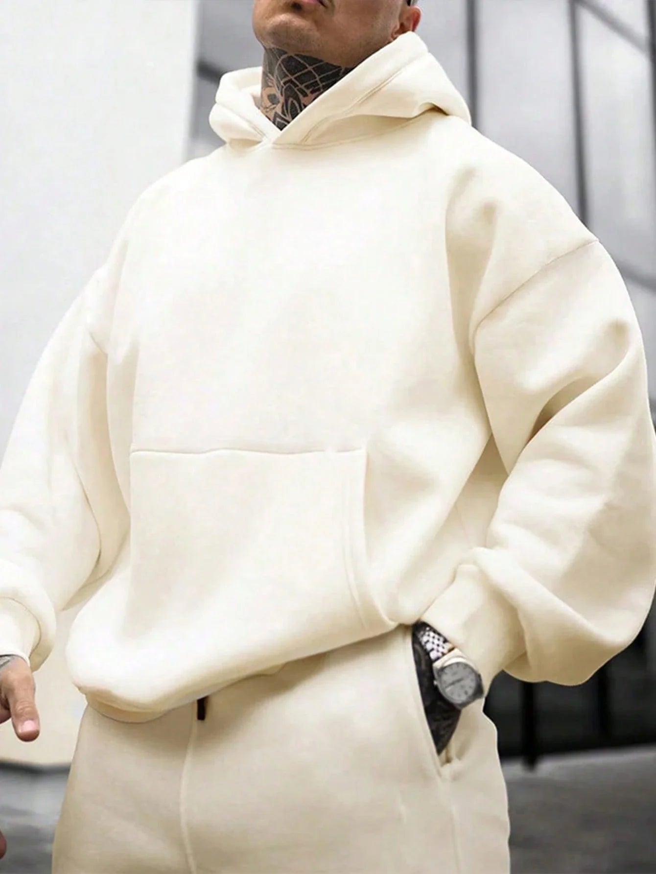 MEN KANGAROO POCKET DROP SHOULDER HOODIE