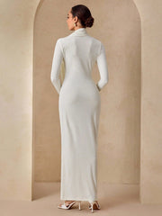 WOMEN'S DRESS WITH SCARF COLLAR, LONG RIBBON TIE WAIST DESIGN