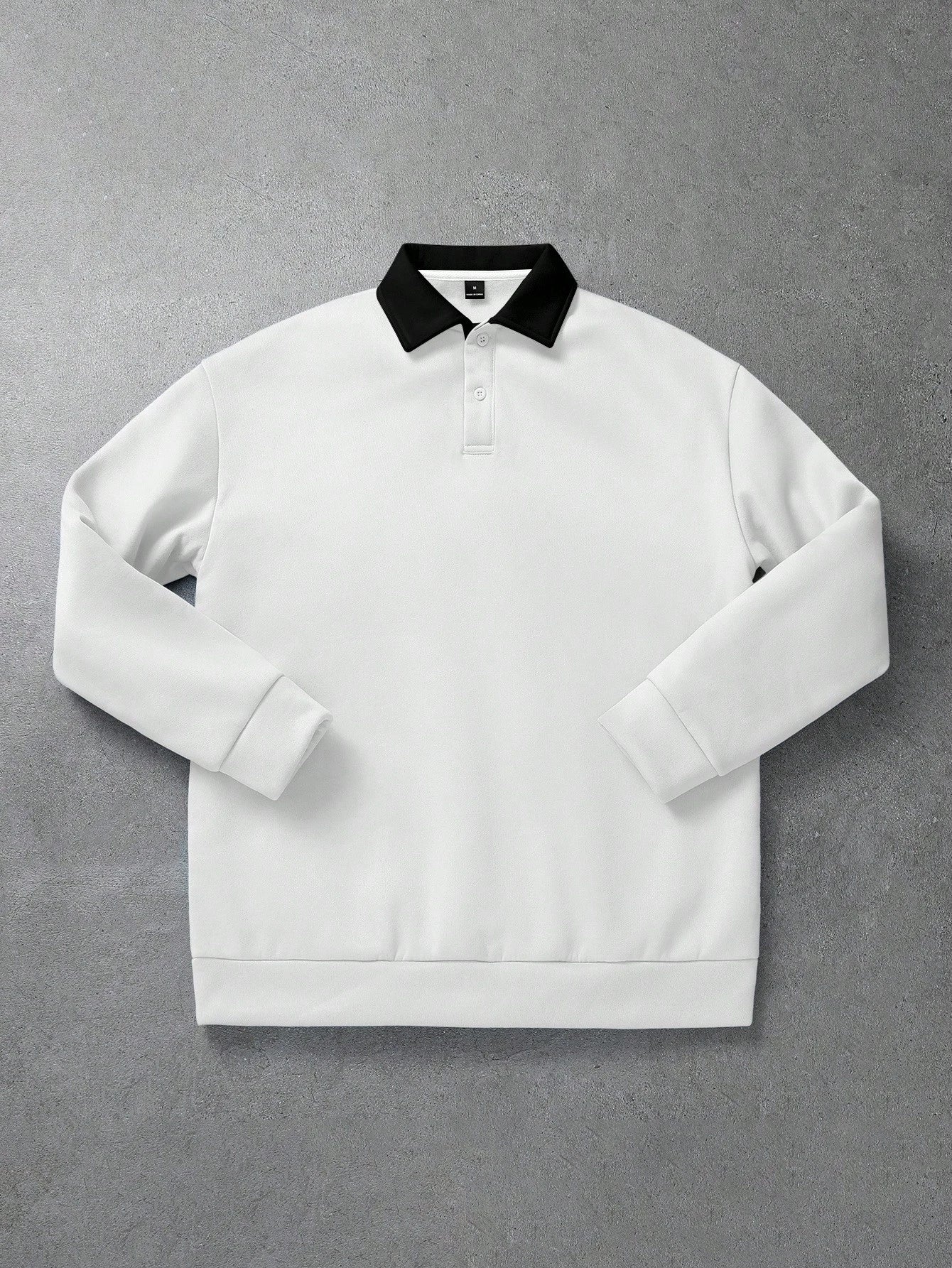 LOOSE FIT MEN'S CONTRAST COLLAR POLO NECK SWEATSHIRT