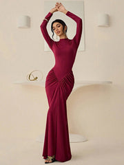 RUCHED FITTED LONG SLEEVE DRESS