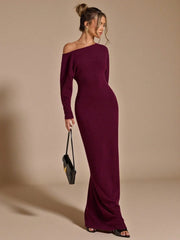 ASYMMETRIC SHOULDER FITTED KNIT DRESS