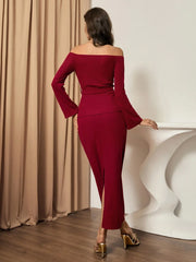 WOMEN'S ELEGANT OFF-SHOULDER TIE T-SHIRT AND SKIRT SET