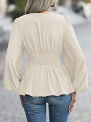 CASUAL V-NECK LONG SLEEVE RUCHED SHIRT