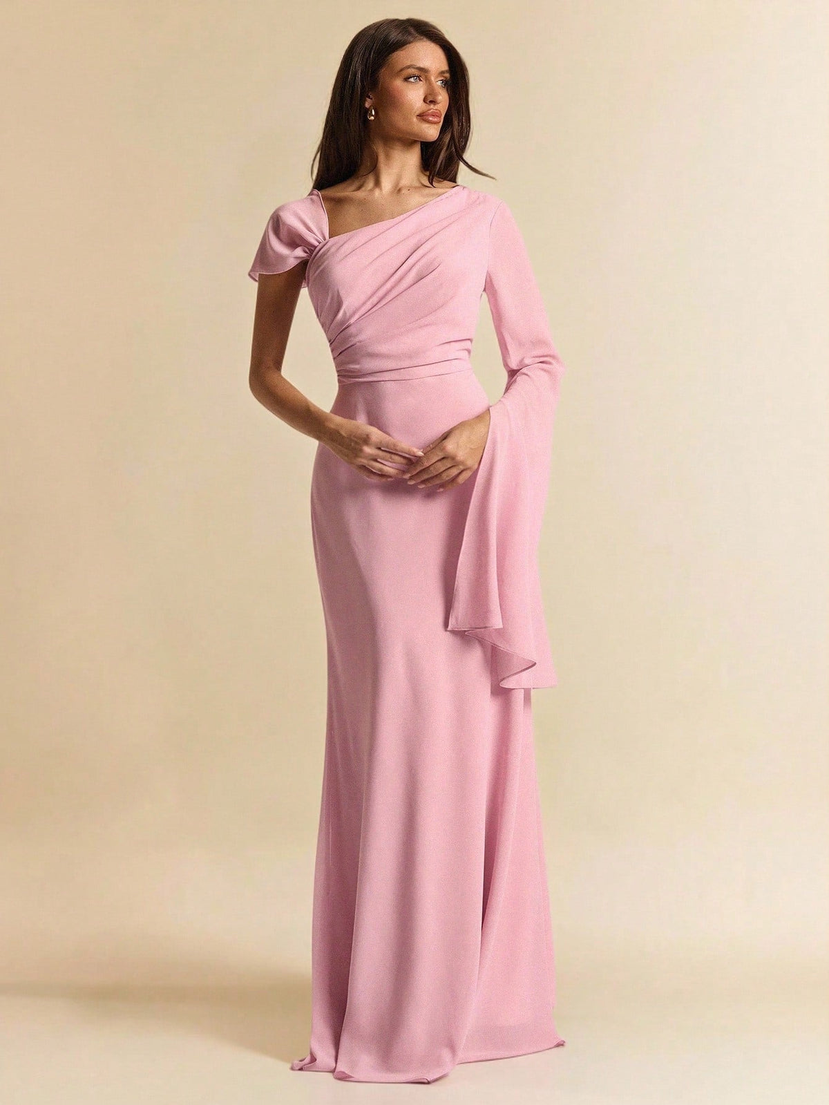 ASYMMETRIC SHOULDER WRAP DRESS