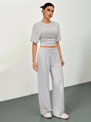 ROUND NECK BATWING SHORT SLEEVE T-SHIRT AND PANTS