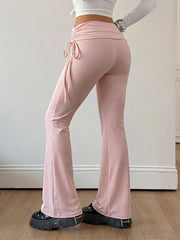 CASUAL VINTAGE SIDE DRAWSTRING FLARE PANTS
