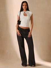 RUCHED HOLLOW OUT FITTED TOP