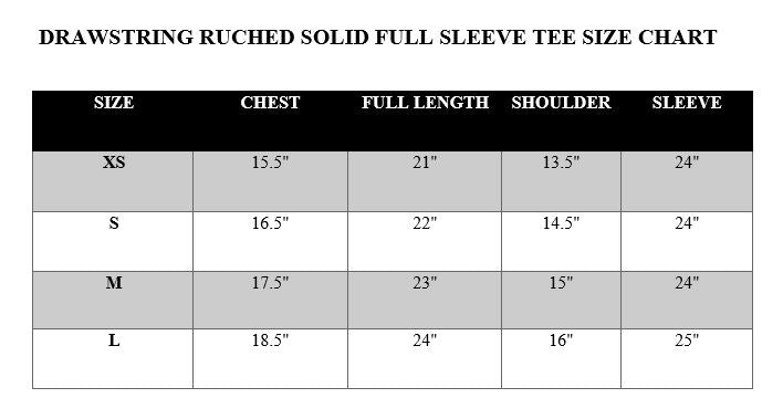 DRAWSTRING RUCHED SOLID FULL SLEEVE TEE-BLACK