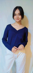 RUCHED LETTUCE-EDGE CROPPED-NAVY