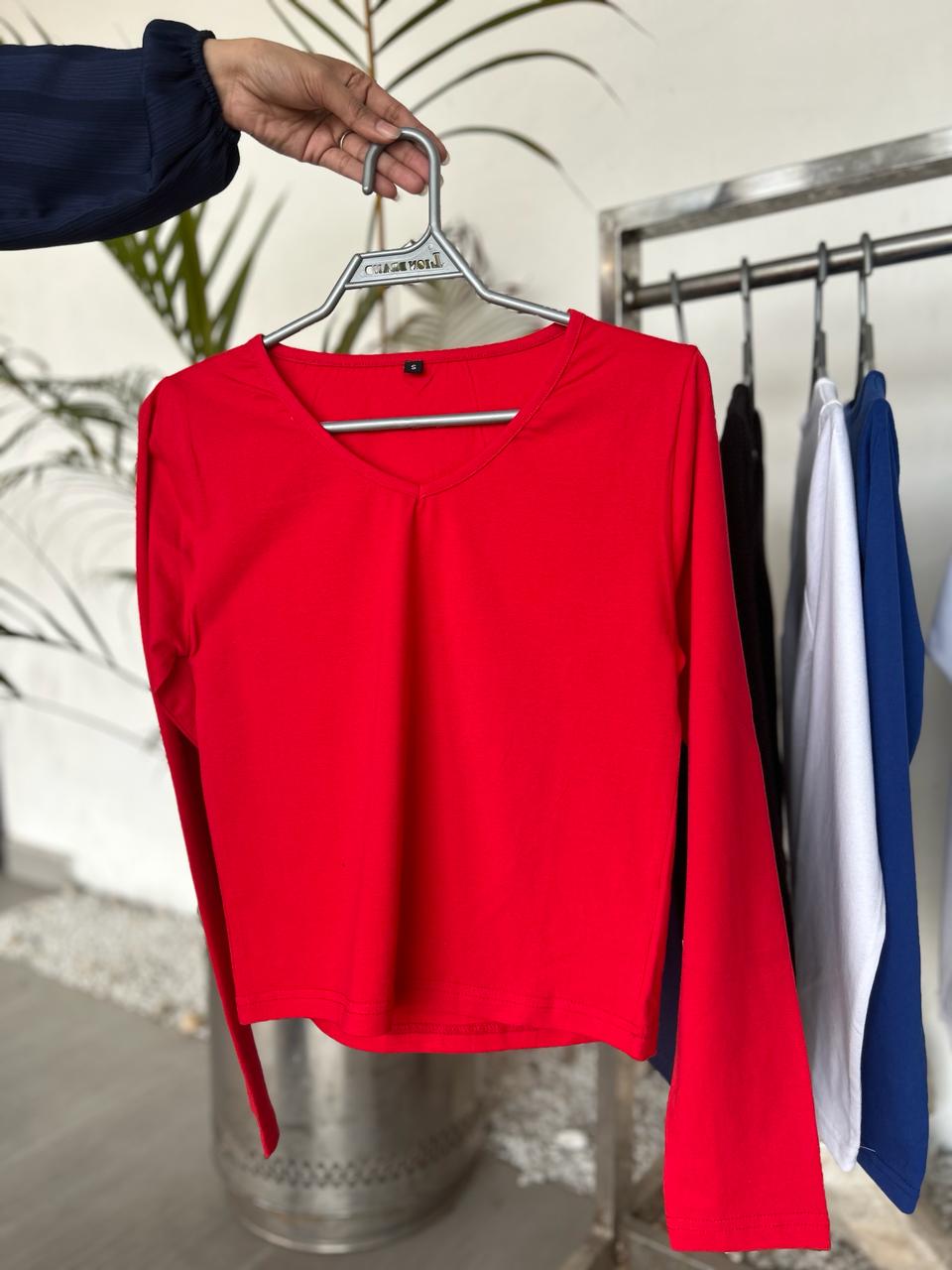 V NECK FORM FITTED SOLID TEE