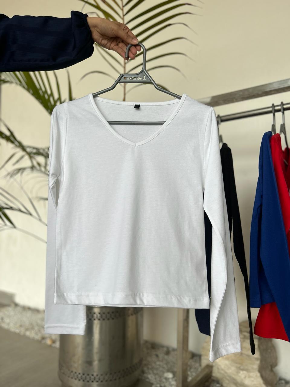 V NECK FORM FITTED SOLID TEE