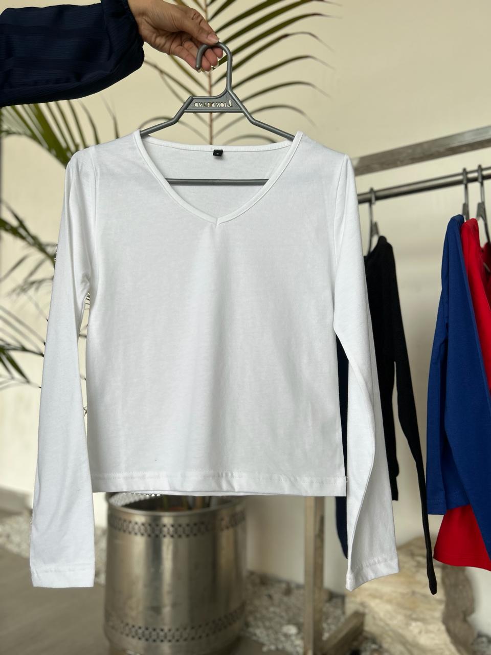 V NECK FORM FITTED SOLID TEE