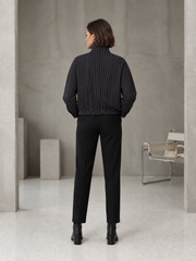 PINSTRIPE FUNNEL NECK BOMBER JACKET