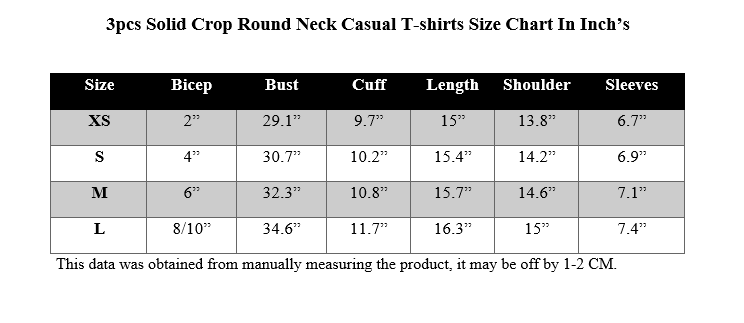 3PCS SOLID CROP ROUND NECK SHORT SLEEVE CASUAL T-SHIRTS